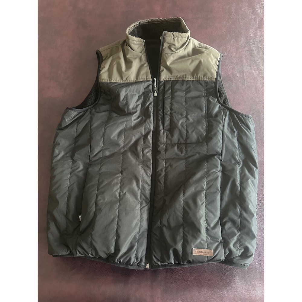 Free Country Mens Reversible Puffer Vest Black and brown Sherpa Lined Medium